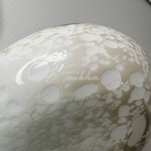 Oiva Toikka White Speckled Willow ArtGlass Bird Finland Nuutajarvi Signed/Label - Picture 10 of 12